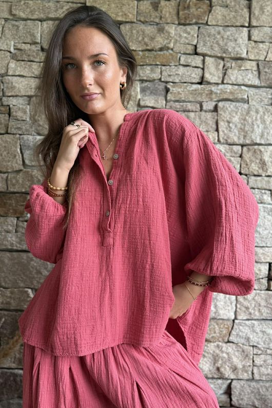 Annie Cushion Cotton Laurie Blouse Rhubard Rose